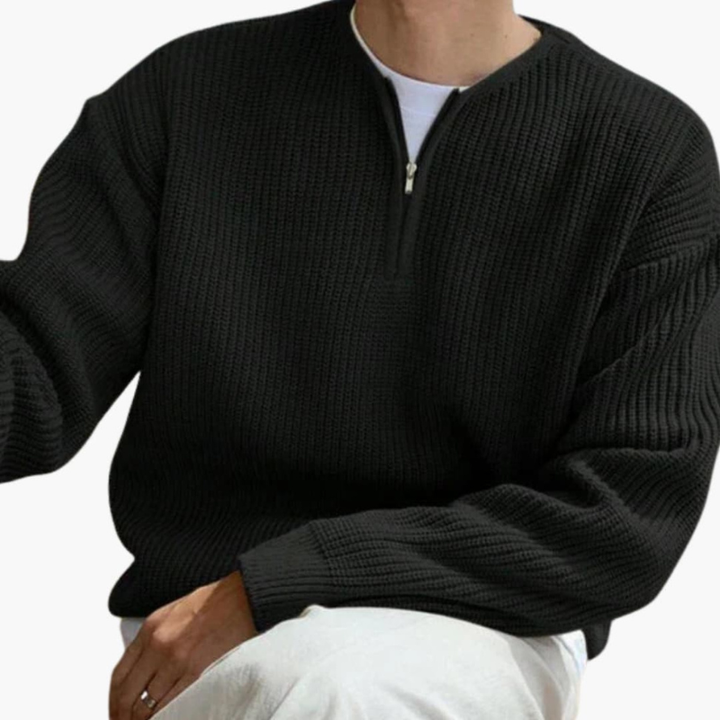 Herr Oversized Half-Zip Tröja - Modernt Breisel - Svart