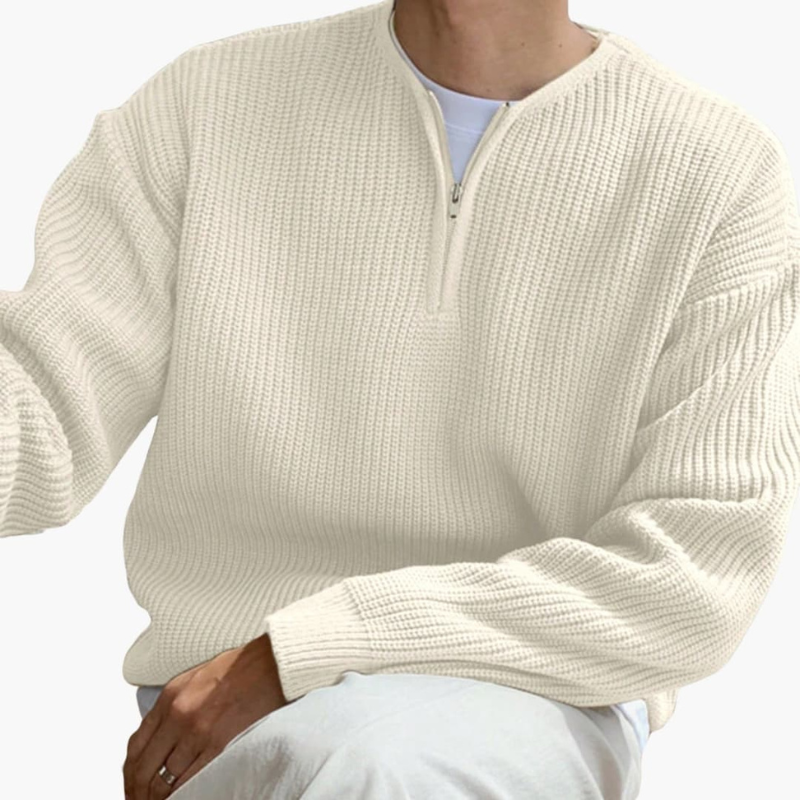 Herr Oversized Half-Zip Tröja - Modernt Breisel - Vit