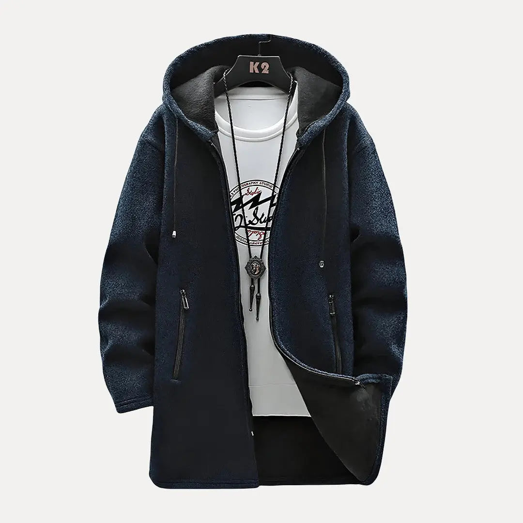 Herr Oversized Hoodie med Dragkedja - Vintermodell - Blå