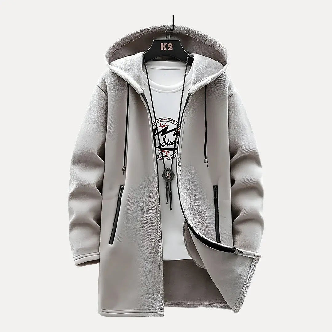 Herr Oversized Hoodie med Dragkedja - Vintermodell - Khaki