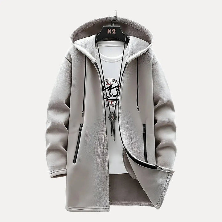 Herr Oversized Hoodie med Dragkedja - Vintermodell - Khaki