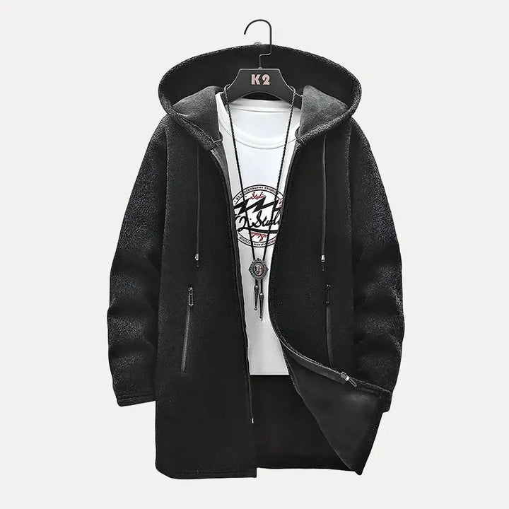 Herr Oversized Hoodie med Dragkedja - Vintermodell - Svart