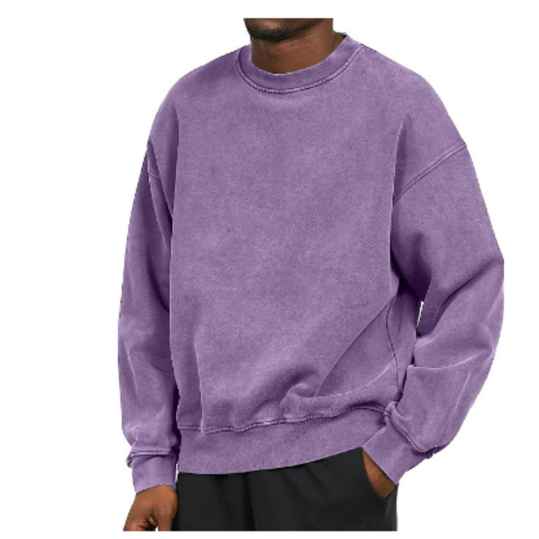 Herr Oversized O-hals Tröja - Varm &amp; Casual - Lila
