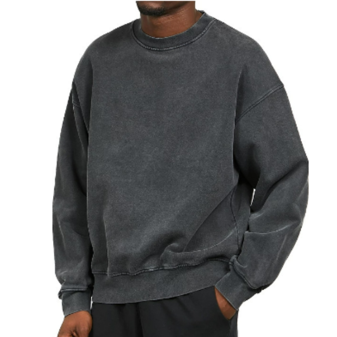Herr Oversized O-hals Tröja - Varm &amp; Casual - Mörkgrå