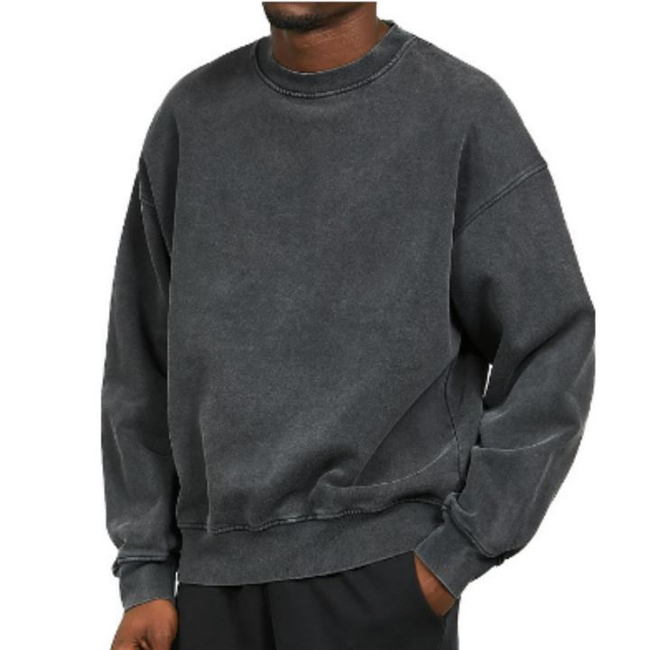 Herr Oversized O-hals Tröja - Varm &amp; Casual - Mörkgrå