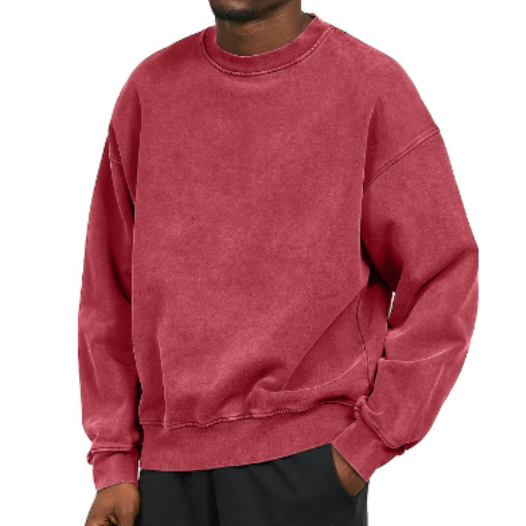 Herr Oversized O-hals Tröja - Varm &amp; Casual - Röd
