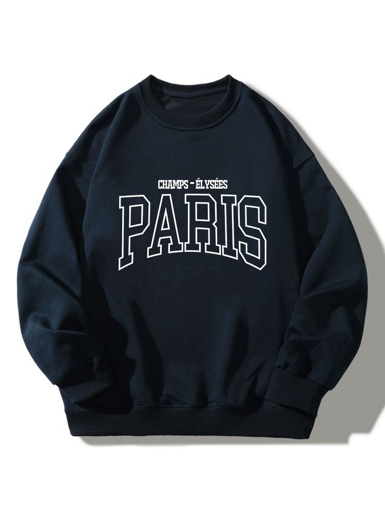 Herr Paris Grafisk Sweatshirt – Relaxed Fit Crew Neck - Marinblå