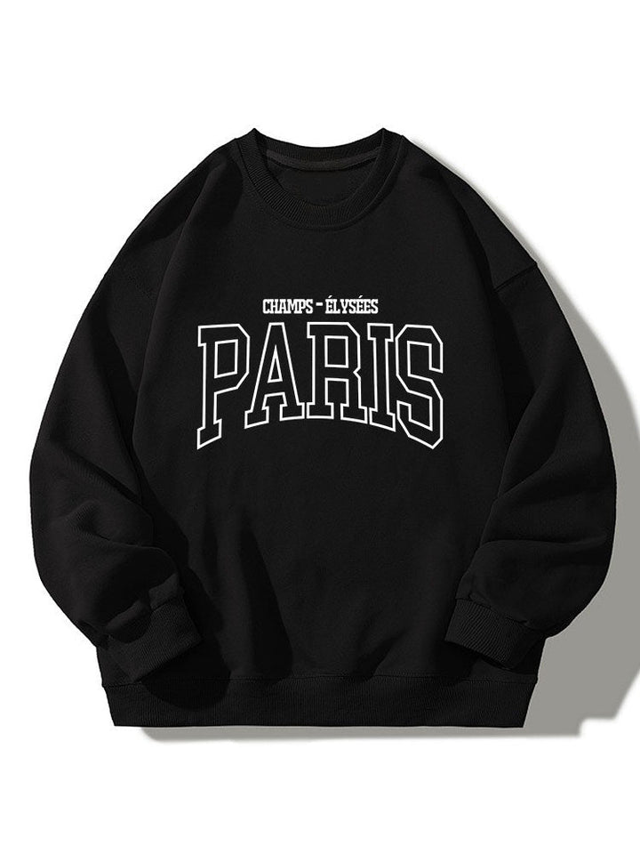 Herr Paris Grafisk Sweatshirt – Relaxed Fit Crew Neck - Svart