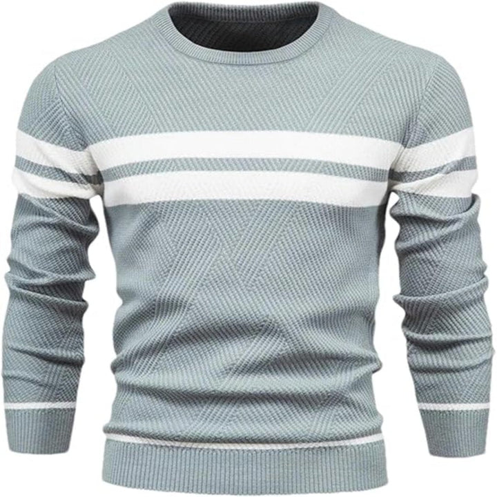 Herr Patchwork Stickad Tröja - Varm Casual Stil - Blå