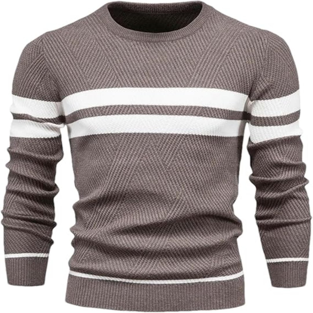 Herr Patchwork Stickad Tröja - Varm Casual Stil - Brun