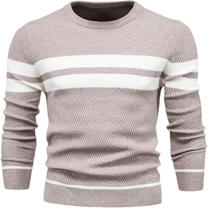 Herr Patchwork Stickad Tröja - Varm Casual Stil - Creme
