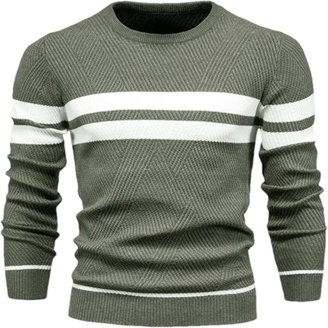 Herr Patchwork Stickad Tröja - Varm Casual Stil - Grön