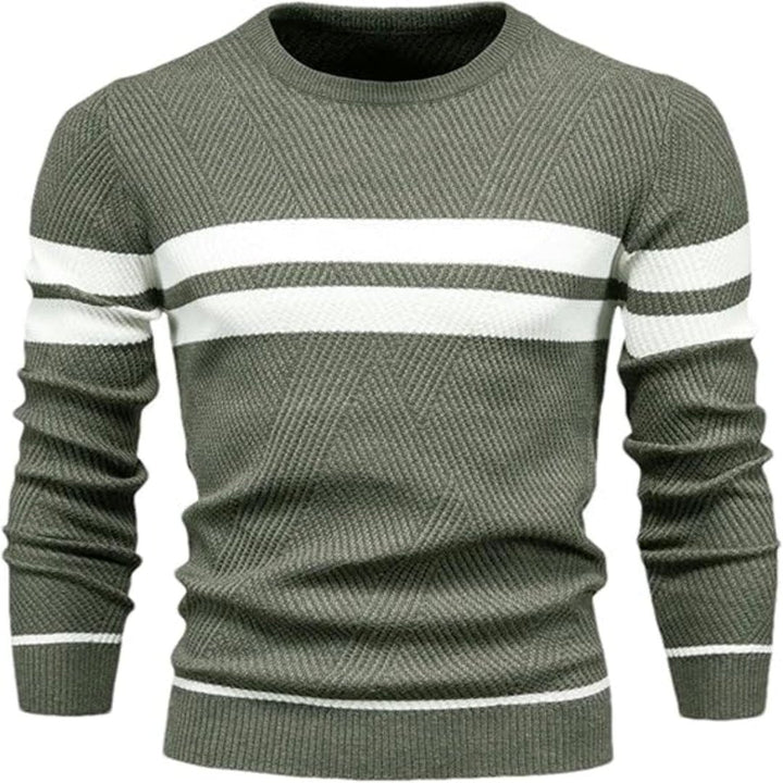 Herr Patchwork Stickad Tröja - Varm Casual Stil - Grön