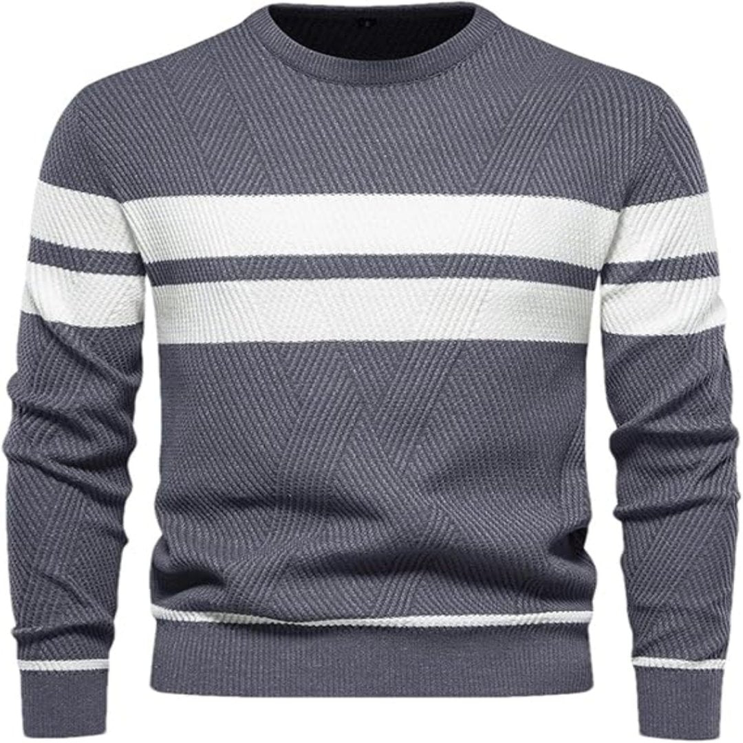 Herr Patchwork Stickad Tröja - Varm Casual Stil - Grå