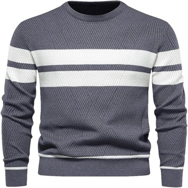 Herr Patchwork Stickad Tröja - Varm Casual Stil - Grå