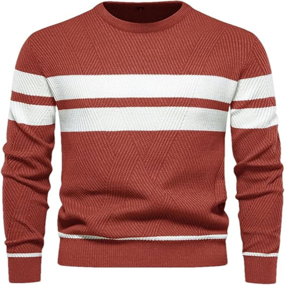 Herr Patchwork Stickad Tröja - Varm Casual Stil - Röd
