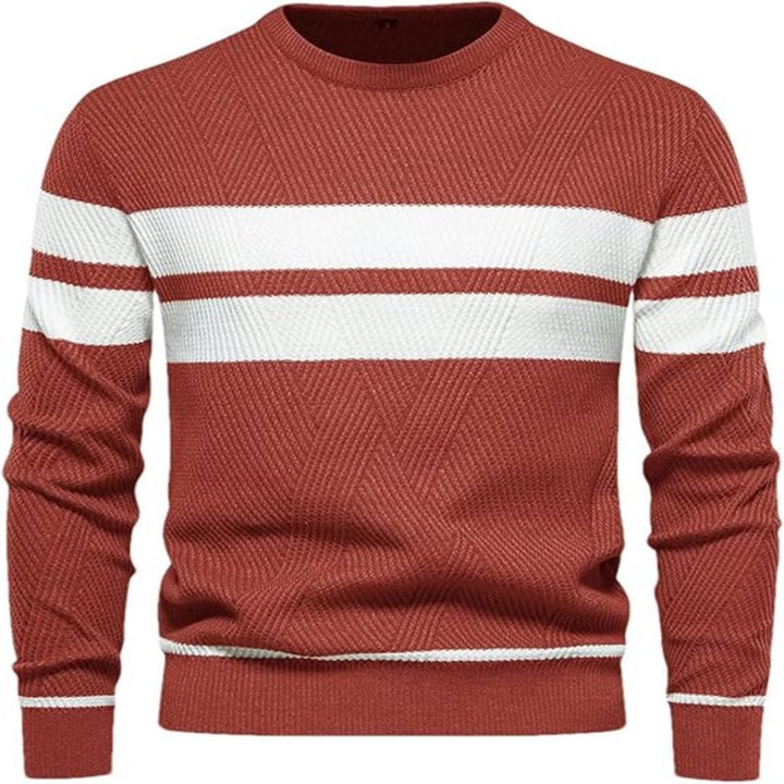 Herr Patchwork Stickad Tröja - Varm Casual Stil - Röd