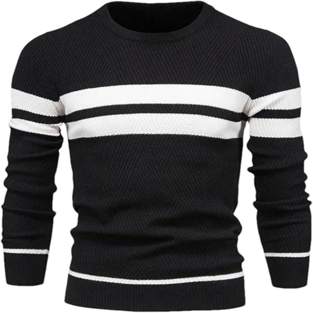 Herr Patchwork Stickad Tröja - Varm Casual Stil - Svart