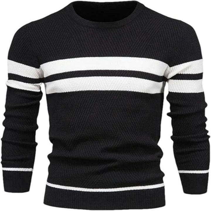 Herr Patchwork Stickad Tröja - Varm Casual Stil - Svart