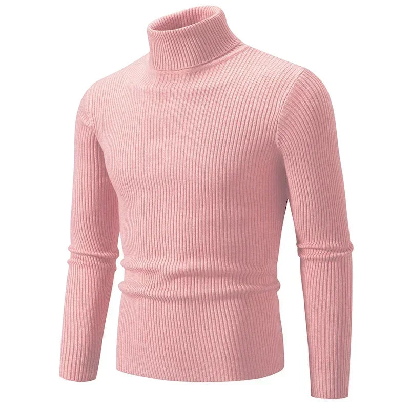 Herr Polokrage Stickad Tröja - Klassisk &amp; Elegant - Rosa
