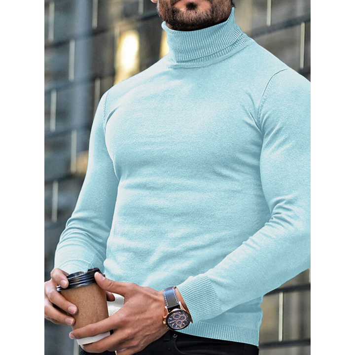 Herr Polokrage Stickad Tröja - Klassisk Slim Fit - Blå