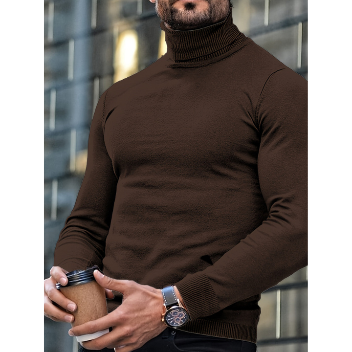 Herr Polokrage Stickad Tröja - Klassisk Slim Fit - Brun