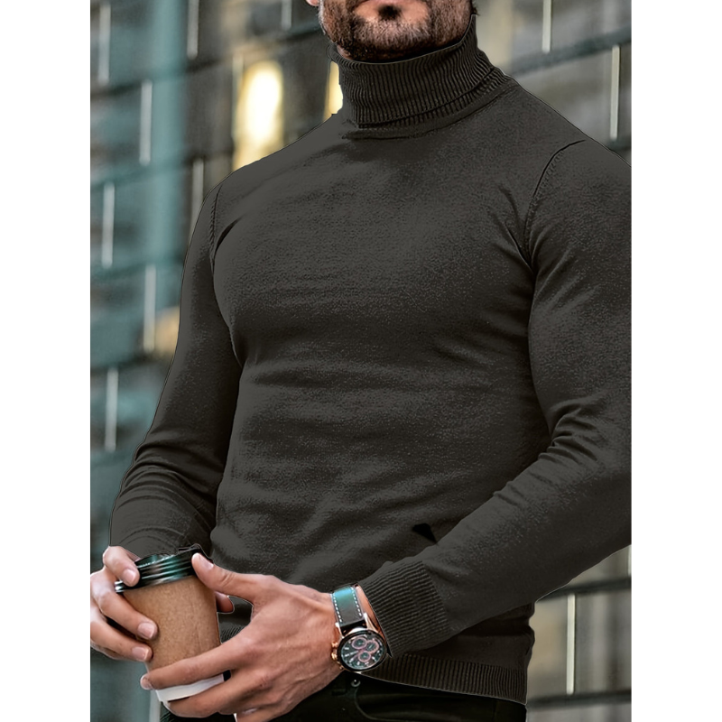 Herr Polokrage Stickad Tröja - Klassisk Slim Fit - Grå