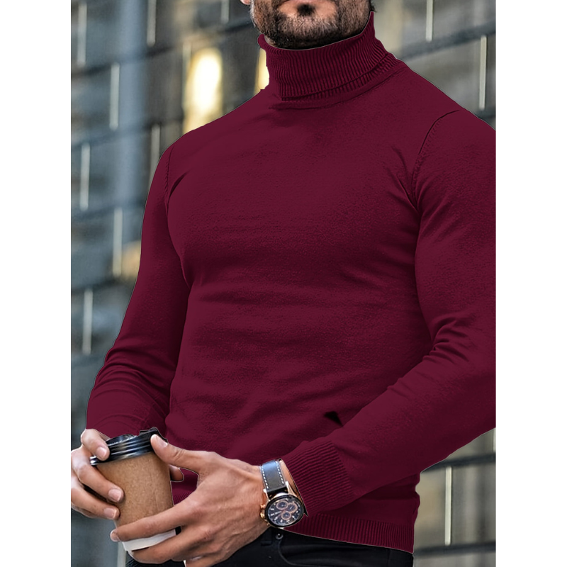 Herr Polokrage Stickad Tröja - Klassisk Slim Fit - Röd