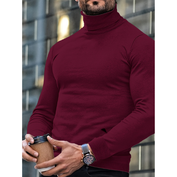 Herr Polokrage Stickad Tröja - Klassisk Slim Fit - Röd
