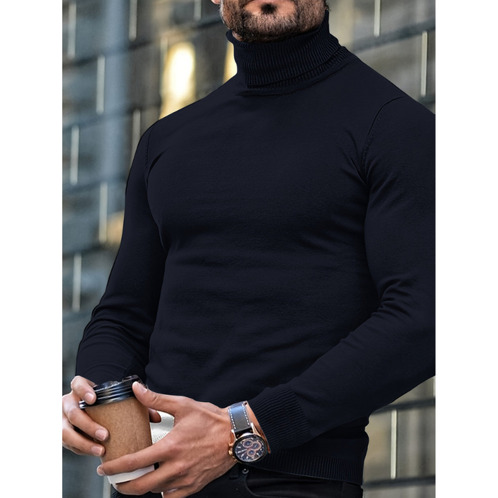 Herr Polokrage Stickad Tröja - Klassisk Slim Fit - Svart