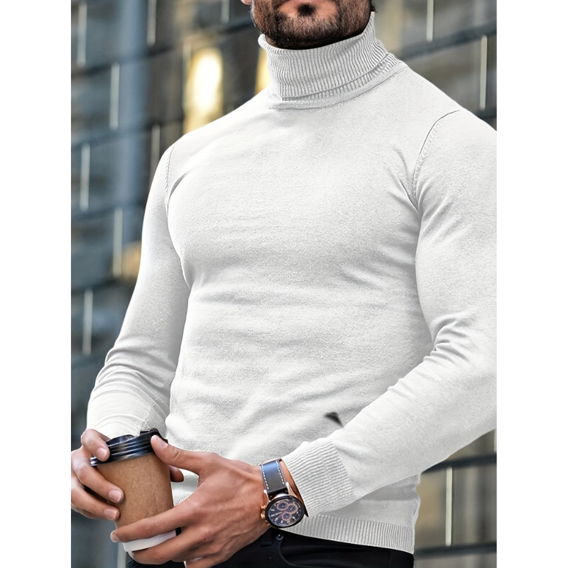 Herr Polokrage Stickad Tröja - Klassisk Slim Fit - Vit