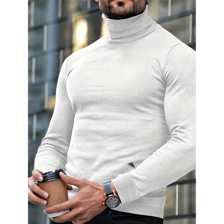Herr Polokrage Stickad Tröja - Klassisk Slim Fit - Vit