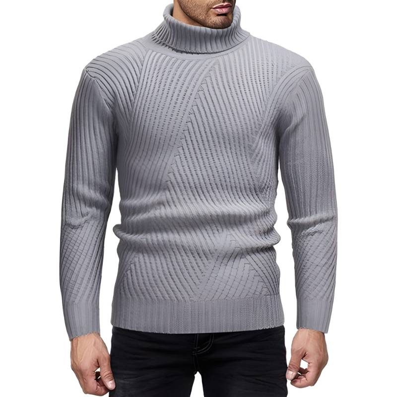 Herr Polokrage Stickad Tröja - Modern &amp; Varm - Silver