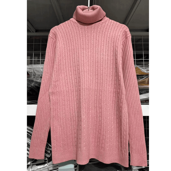 Herr Polokrage Stickad Tröja - Slim Passform - Rosa
