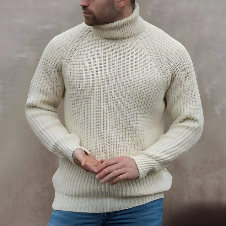 Herr Polokrage Stickad Tröja - Varm Vinterstil - Beige