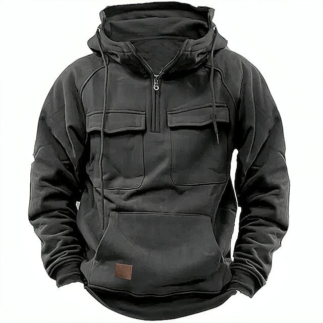 Herr Quarterzip Hoodie Brushed in grå, Klassisk Vinterstil