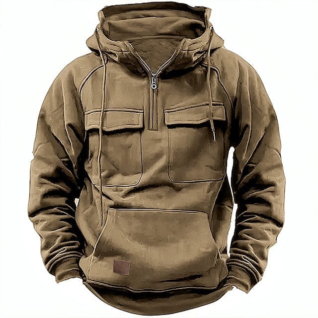 Herr Quarterzip Hoodie Brushed in khaki, Klassisk Vinterstil