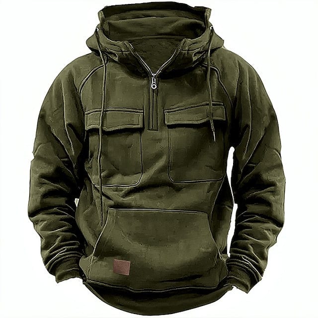 Herr Quarterzip Hoodie Brushed in mörkgrön, Klassisk Vinterstil