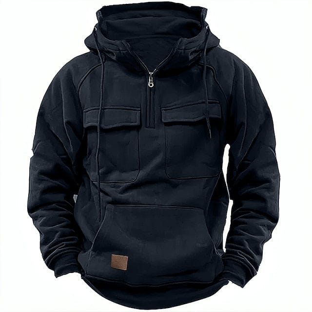 Herr Quarterzip Hoodie Brushed in svart, Klassisk Vinterstil