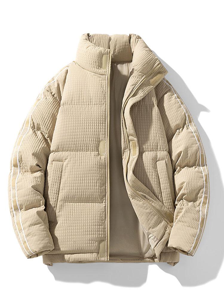 Herr Quiltat Pufferjacka med Strukturerad Vävning in beige, Varm Vinterkappa