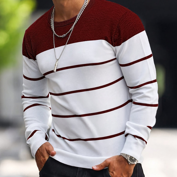 Herr Randig Tröja - Regular Fit Casual - Röd-Vit