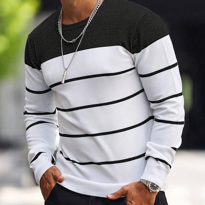 Herr Randig Tröja - Regular Fit Casual - Svart