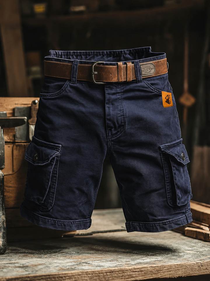 Herr Relaxed Cargo Byxor - Vintage Stil - Marinblå