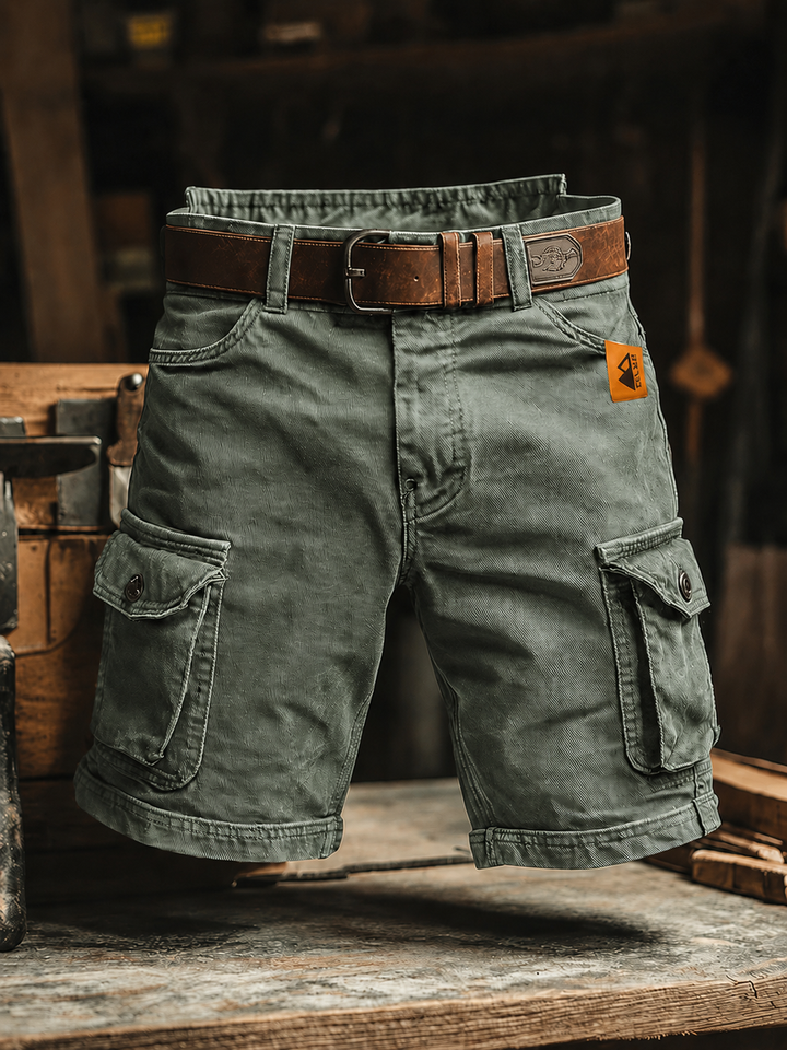 Herr Relaxed Cargo Byxor - Vintage Stil - Olivgrön