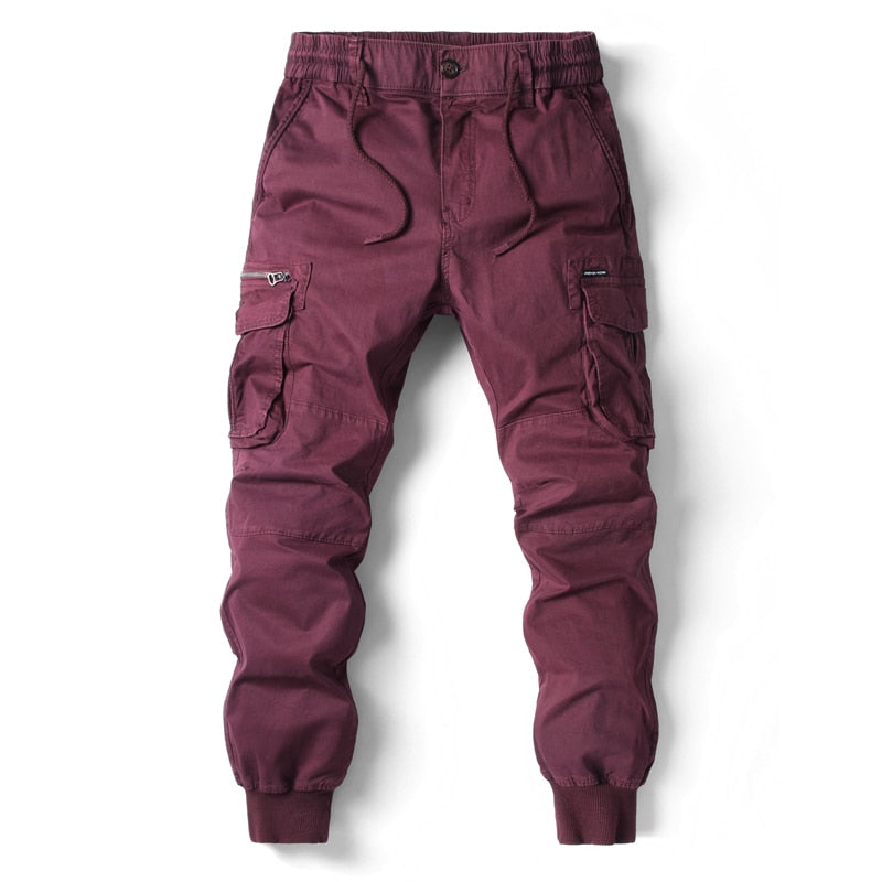 Herr Relaxed Fit Cargo Joggbyxor - Funktionell Stil - Vinröd