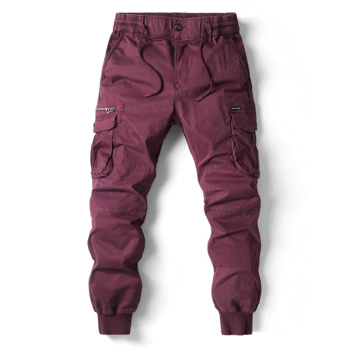 Herr Relaxed Fit Cargo Joggbyxor - Funktionell Stil - Vinröd