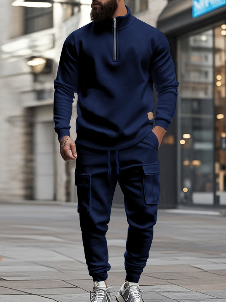 Herr Retro Sportset - Half-Zip Sweatshirt &amp; Arbetsbyx - Blå