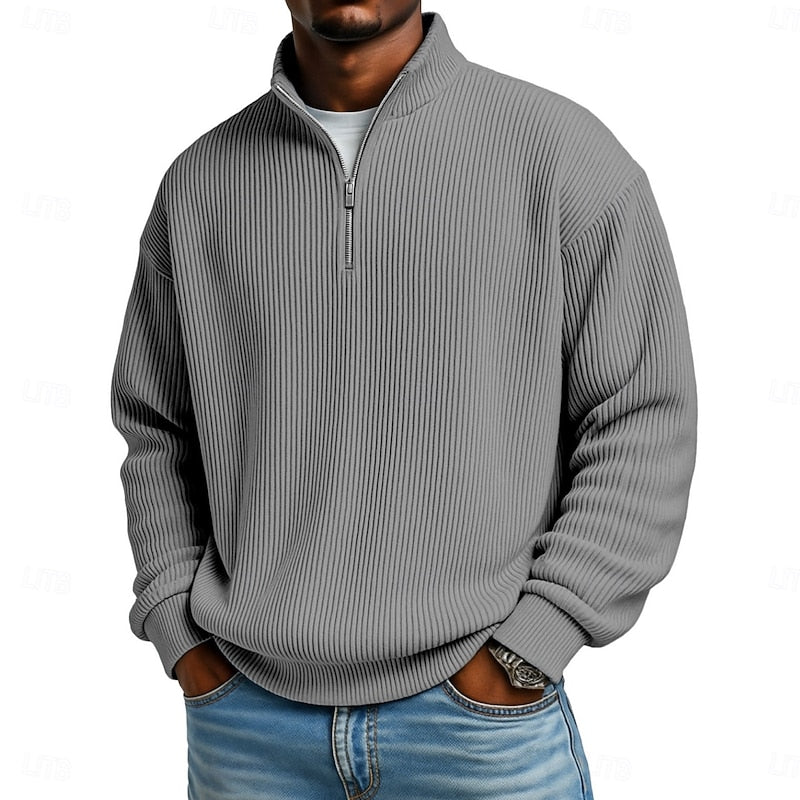 Herr Ribbad Quarter-Zip Pullover in grå, Klassisk Komfort