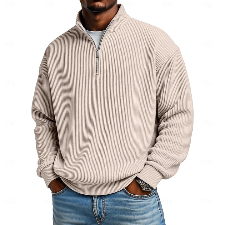 Herr Ribbad Quarter-Zip Pullover in khaki, Klassisk Komfort