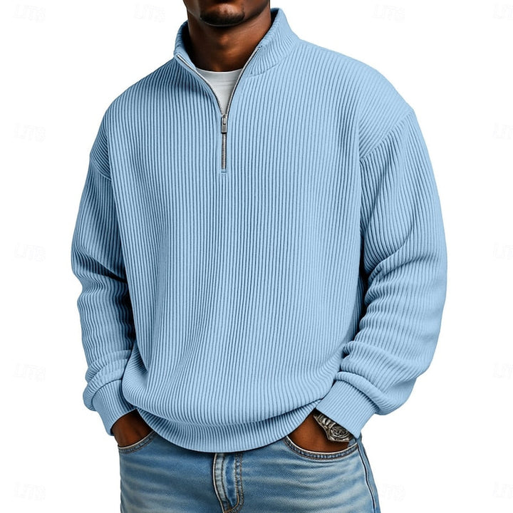 Herr Ribbad Quarter-Zip Pullover in ljusblå, Klassisk Komfort
